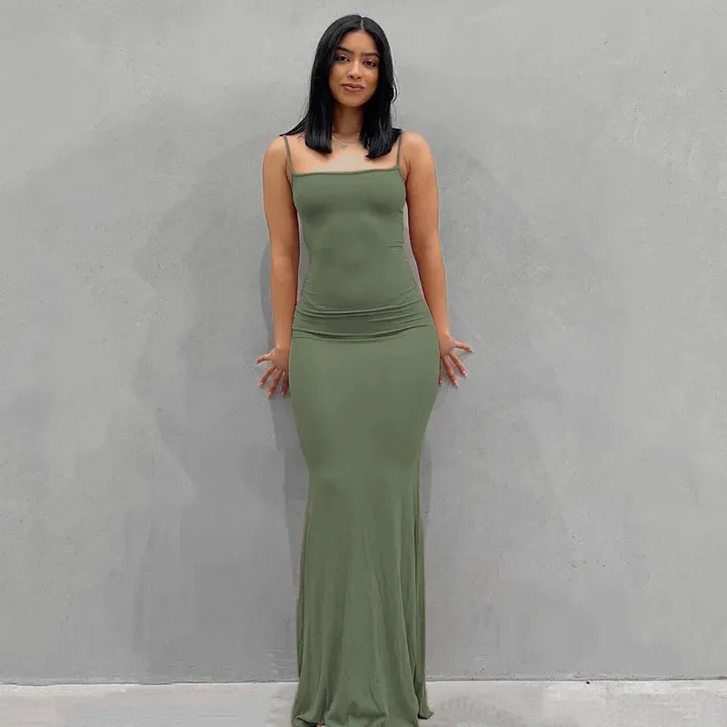 Satin Sleeveless Elegant Sexy Backless Birthday Party Club Sundress