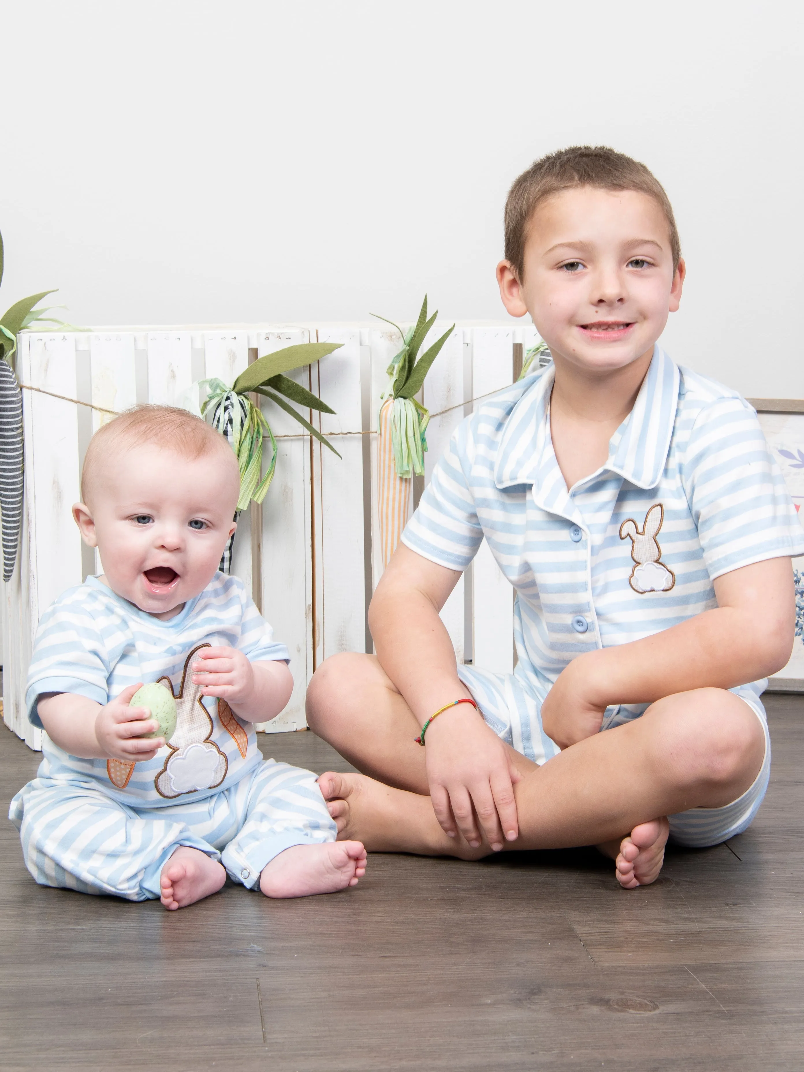 Sky Blue Striped Bunny Pajamas