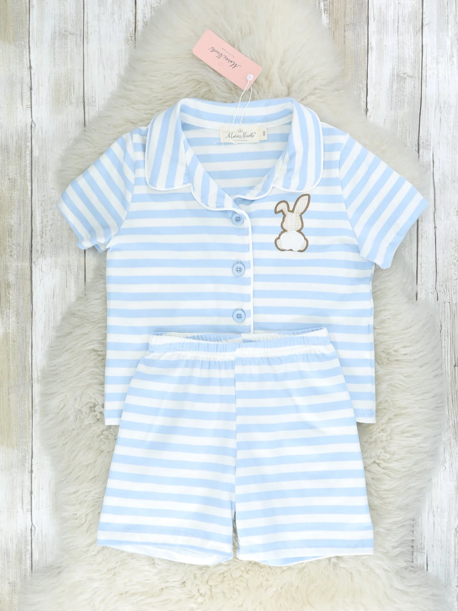 Sky Blue Striped Bunny Pajamas