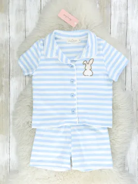 Sky Blue Striped Bunny Pajamas
