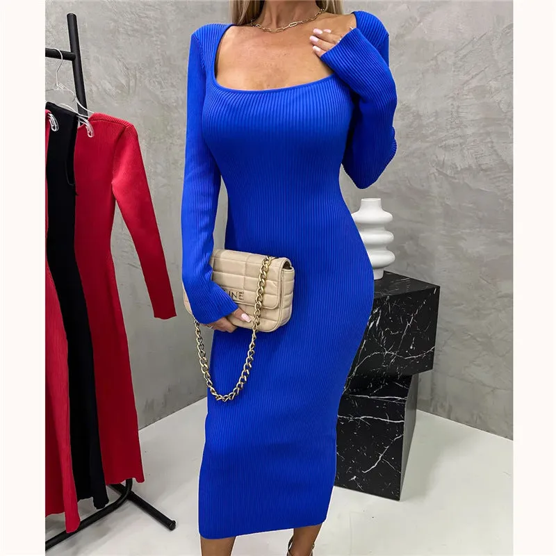 Solid Color Long Sleeve Elegant Women's Maxi Dress