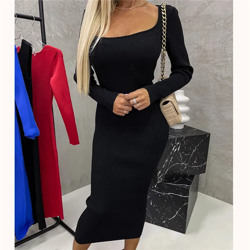 Solid Color Long Sleeve Elegant Women's Maxi Dress