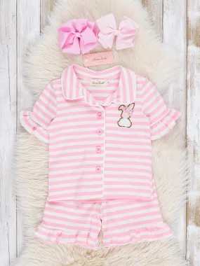 Striped Bunny & Carrots Pink Ruffle Pajamas