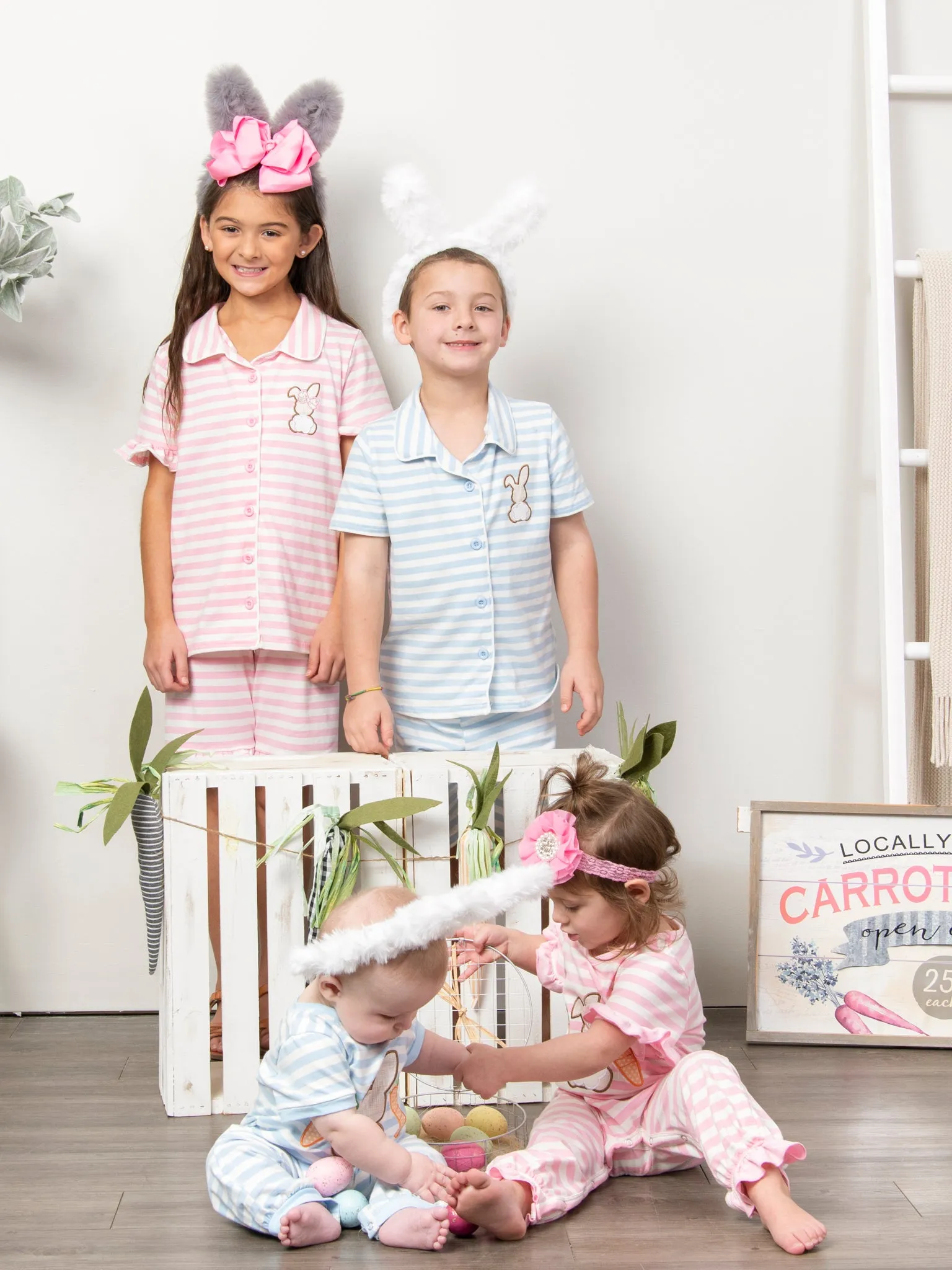 Striped Bunny & Carrots Pink Ruffle Pajamas