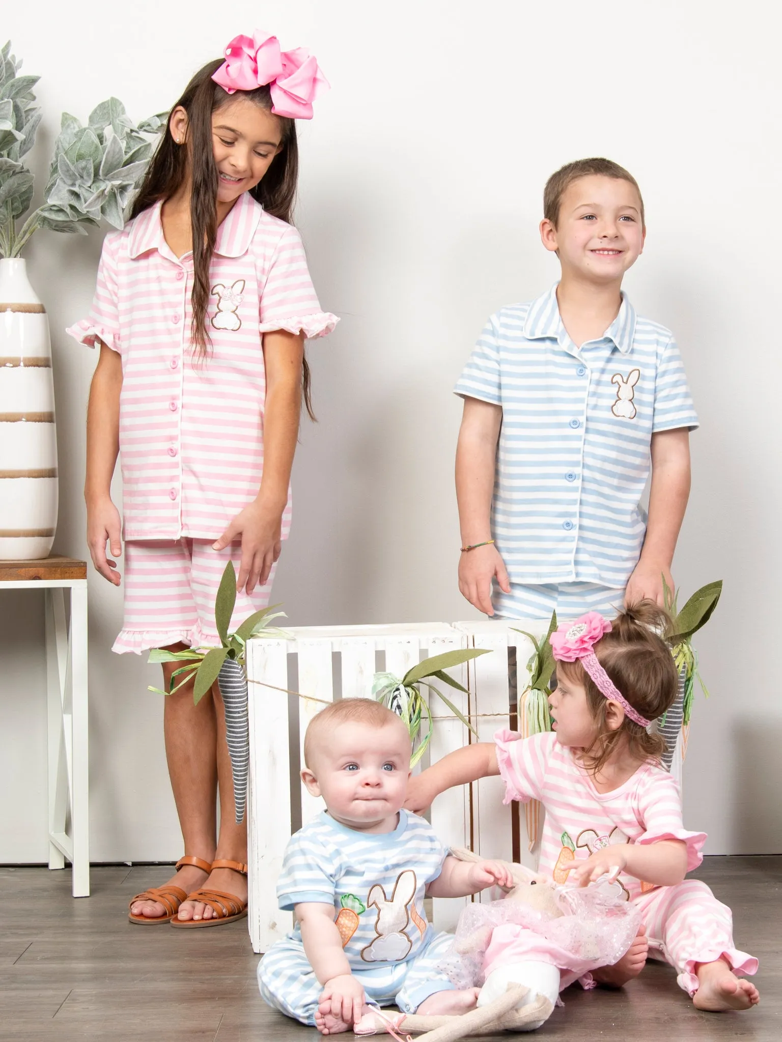 Striped Bunny & Carrots Pink Ruffle Pajamas