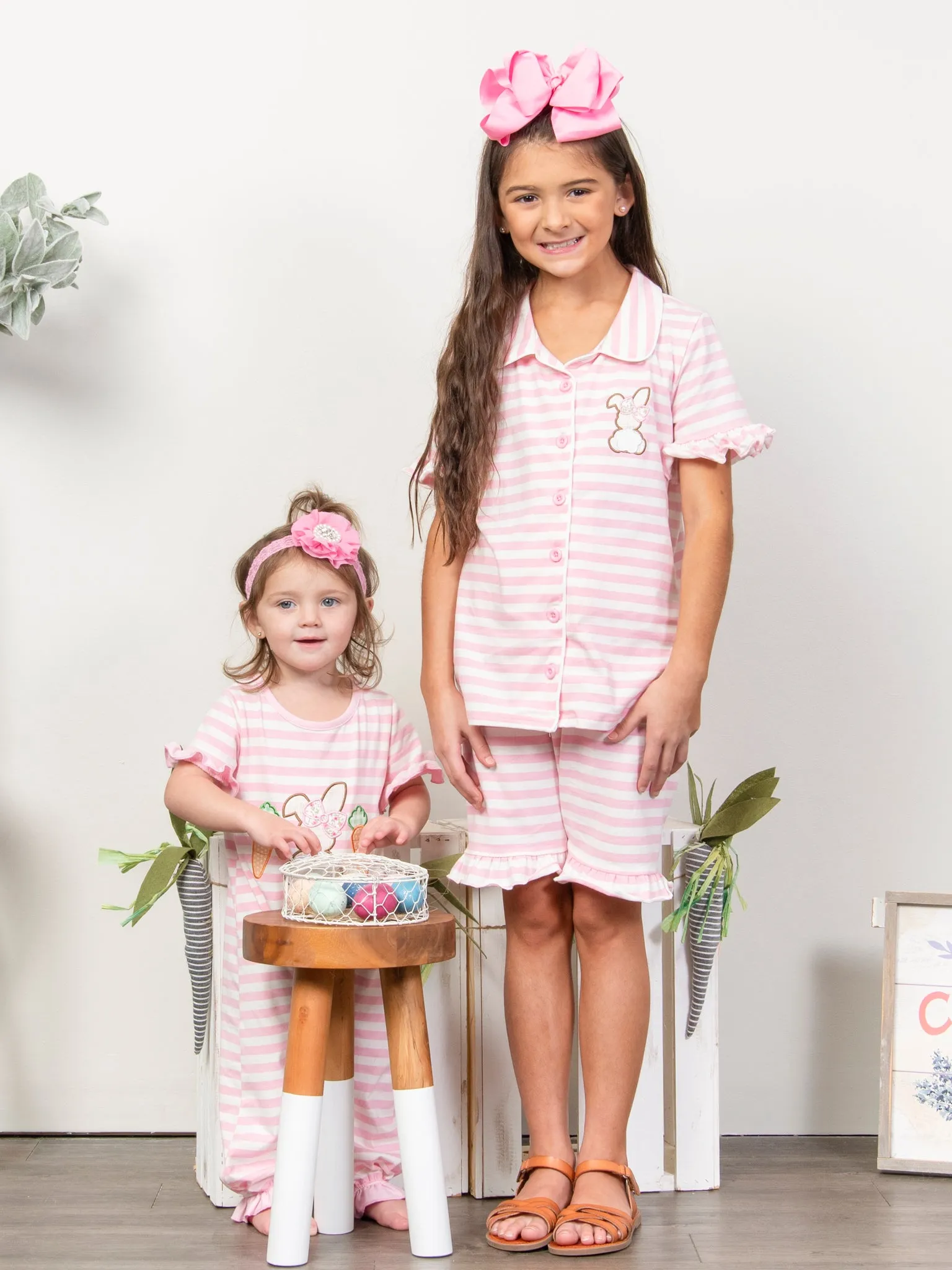 Striped Bunny & Carrots Pink Ruffle Pajamas