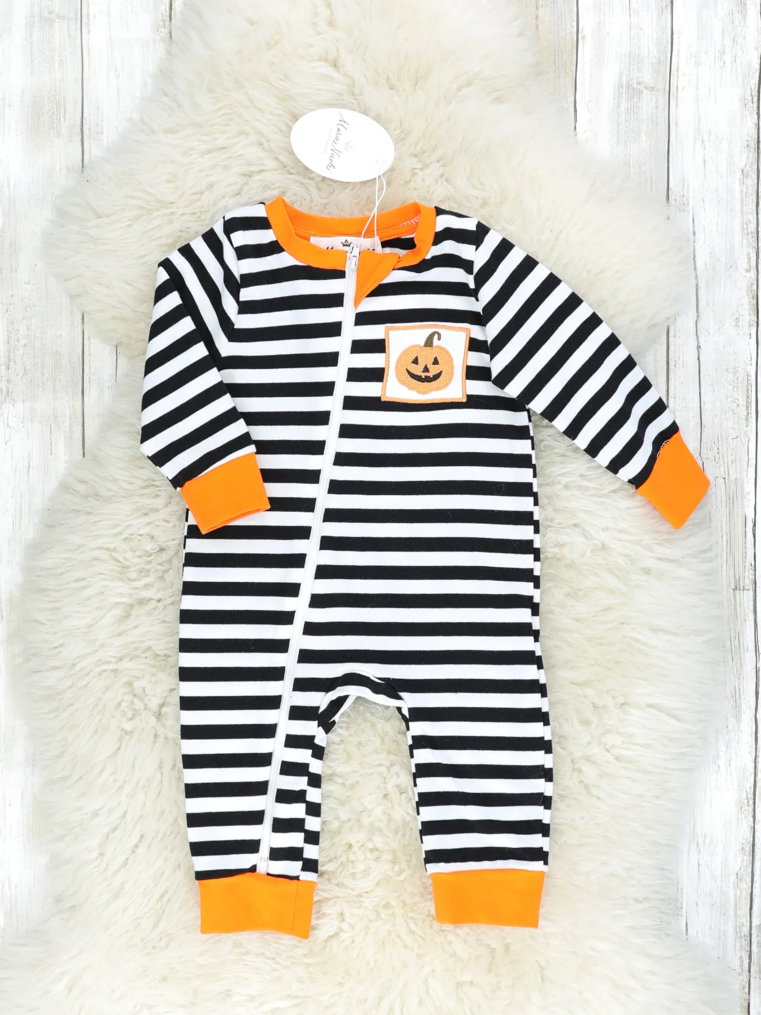 Striped Jack O Lantern Romper Pajamas