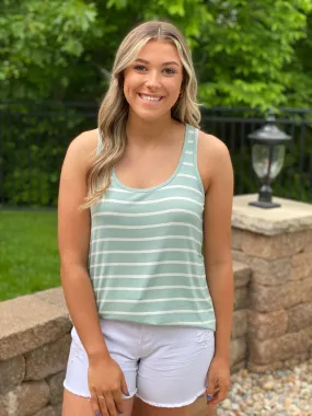 Striped Scoop Neck Tank Top - Light Sage