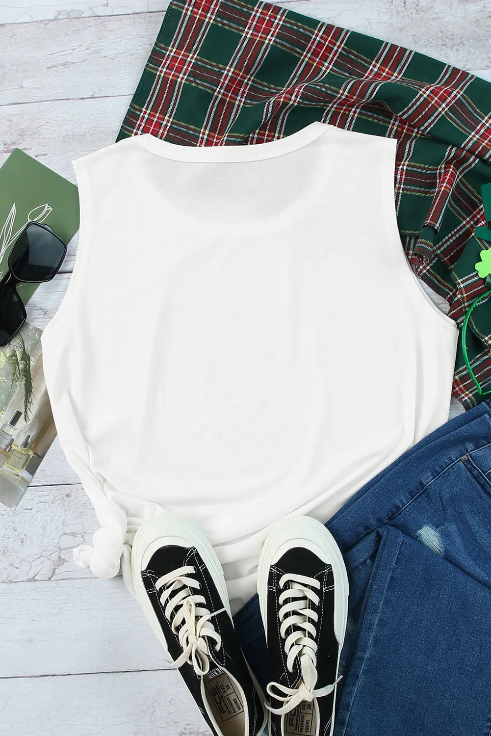 Summer Casual Top Easter Bunny Print Crew Neck Sleeveless Tops for Women