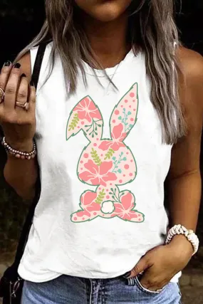 Summer Casual Top Easter Bunny Print Crew Neck Sleeveless Tops for Women