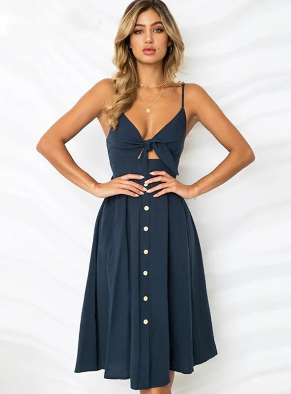 TastyHottie - Deep V Backless Midi Length Tunic Beach Dress
