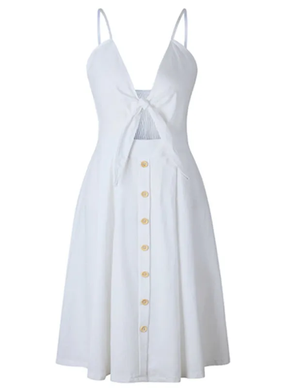 TastyHottie - Deep V Backless Midi Length Tunic Beach Dress