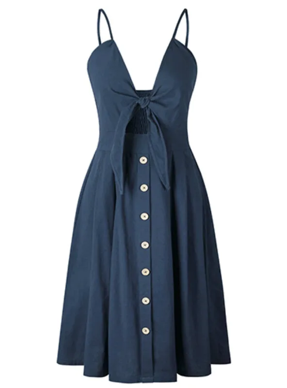 TastyHottie - Deep V Backless Midi Length Tunic Beach Dress