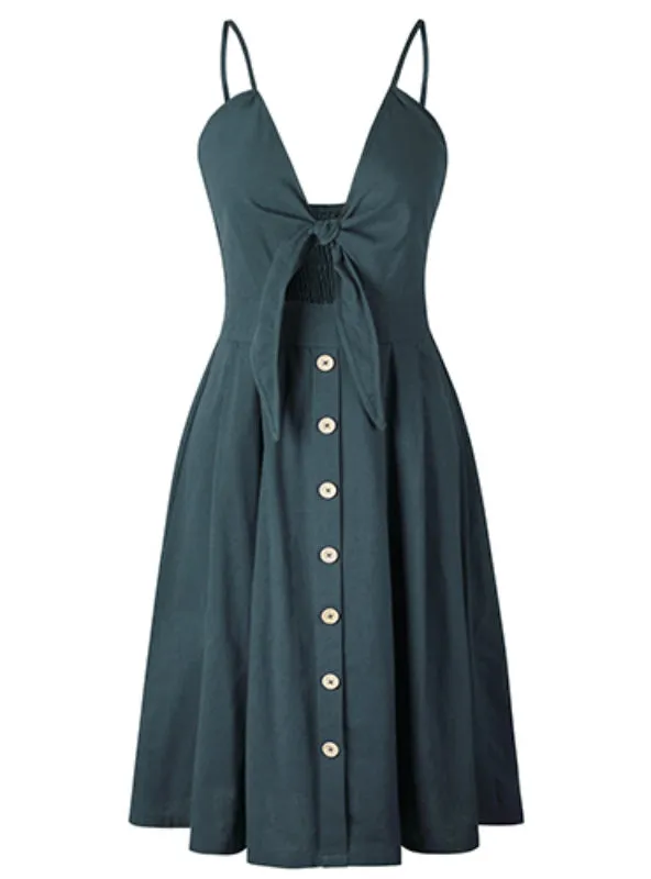 TastyHottie - Deep V Backless Midi Length Tunic Beach Dress