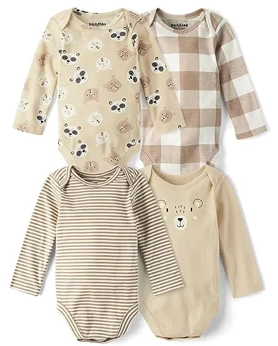 The Children's Place Baby Boy's and Newborn Long Sleeve Bodysuits 4-Pack, Lil Critter 4 Pack, 6-9 Months
