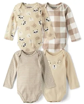 The Children's Place Baby Boy's and Newborn Long Sleeve Bodysuits 4-Pack, Lil Critter 4 Pack, 6-9 Months