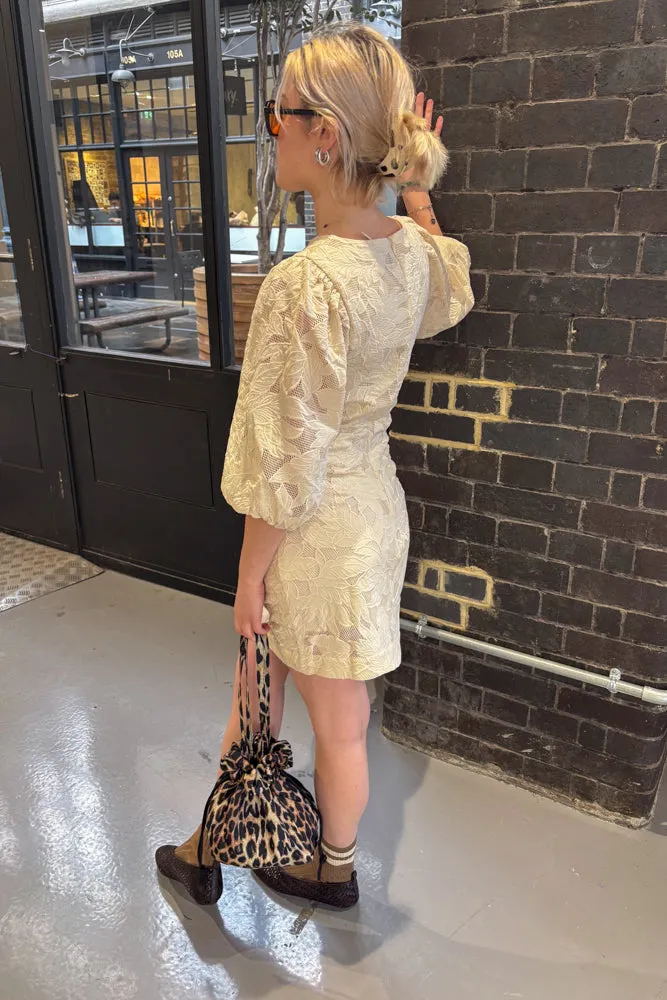 The Tiny Big Sister Guipure Light Cream Short Dress