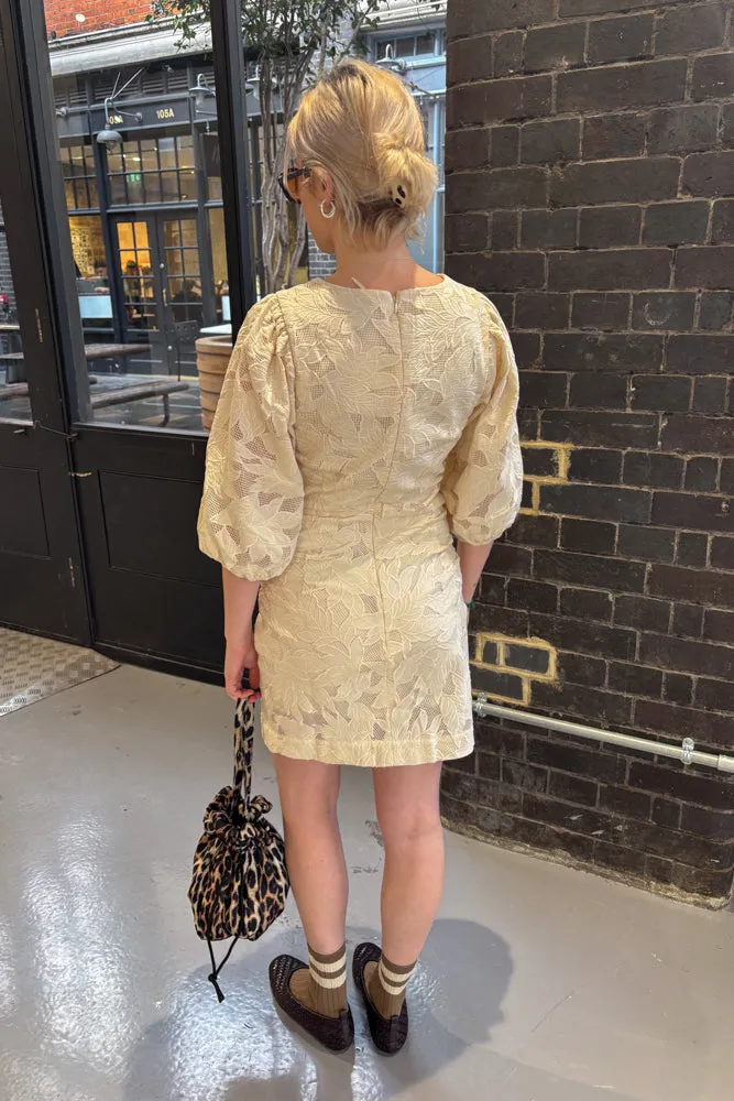 The Tiny Big Sister Guipure Light Cream Short Dress