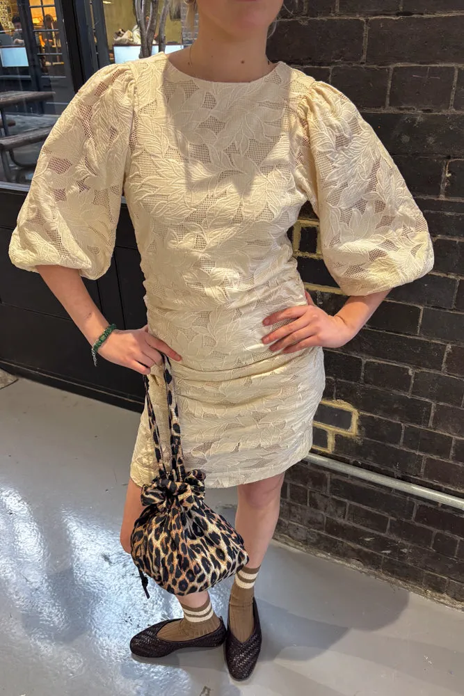 The Tiny Big Sister Guipure Light Cream Short Dress