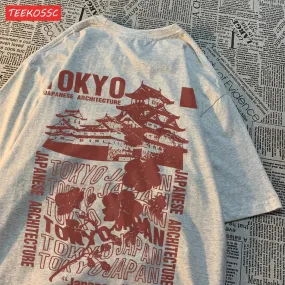 Trend Cotton Women'S T-Shirts Tokyo Sakura Print Oversize Summer Streetwear