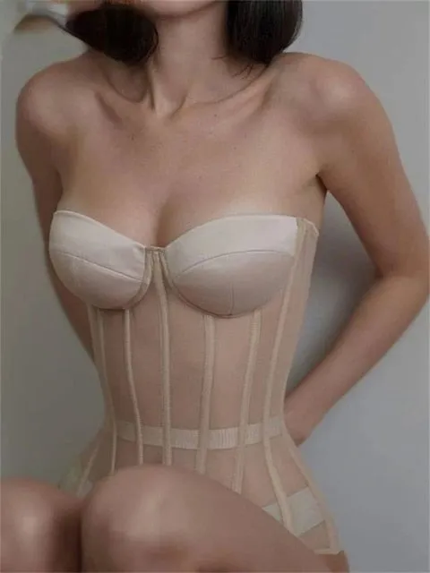 tube see through satin corset tops