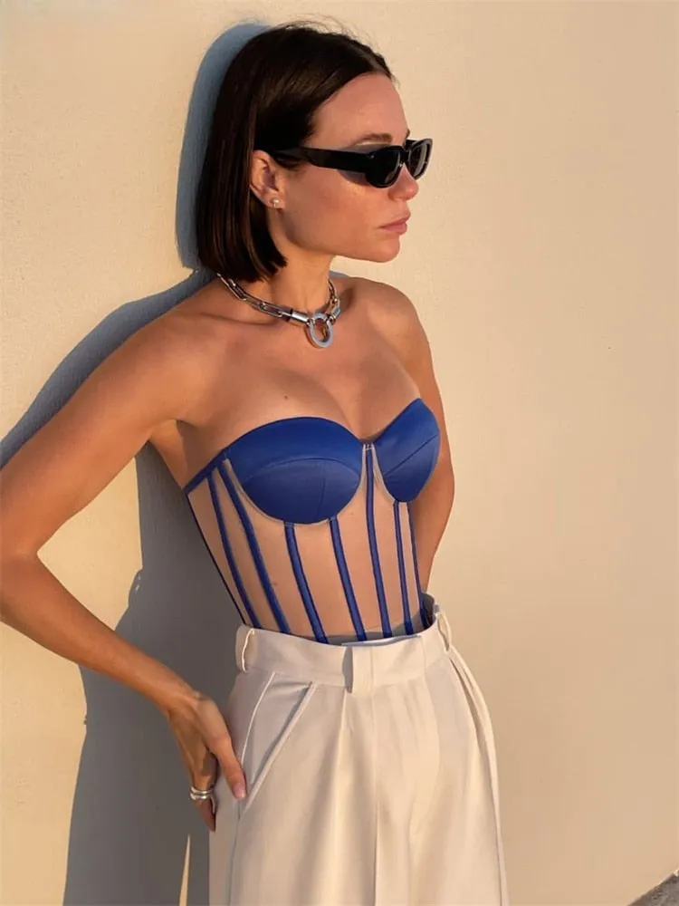 tube see through satin corset tops