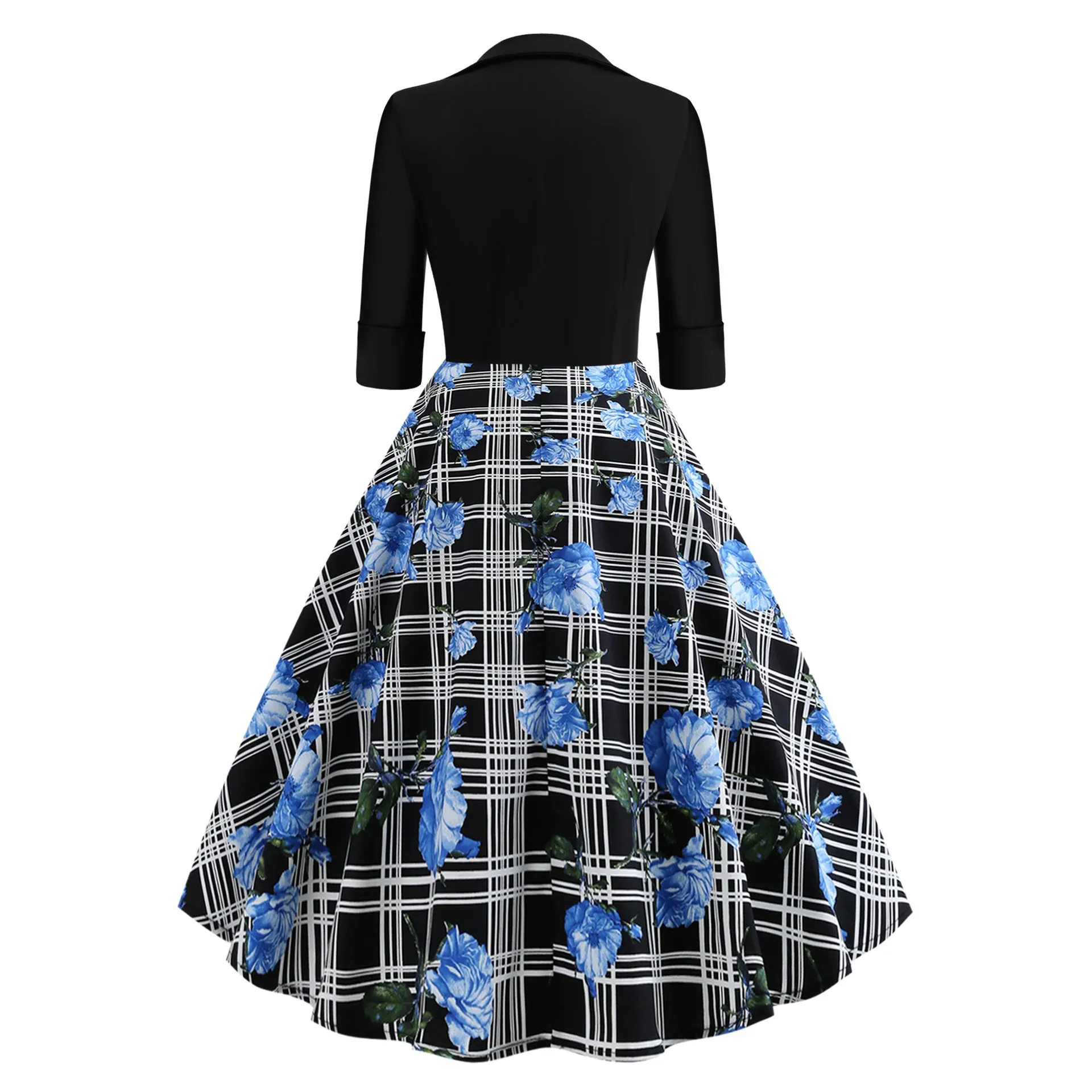 Vintage Printed Pendulum Mid-sleeved Puffy Retro Elegant Dress