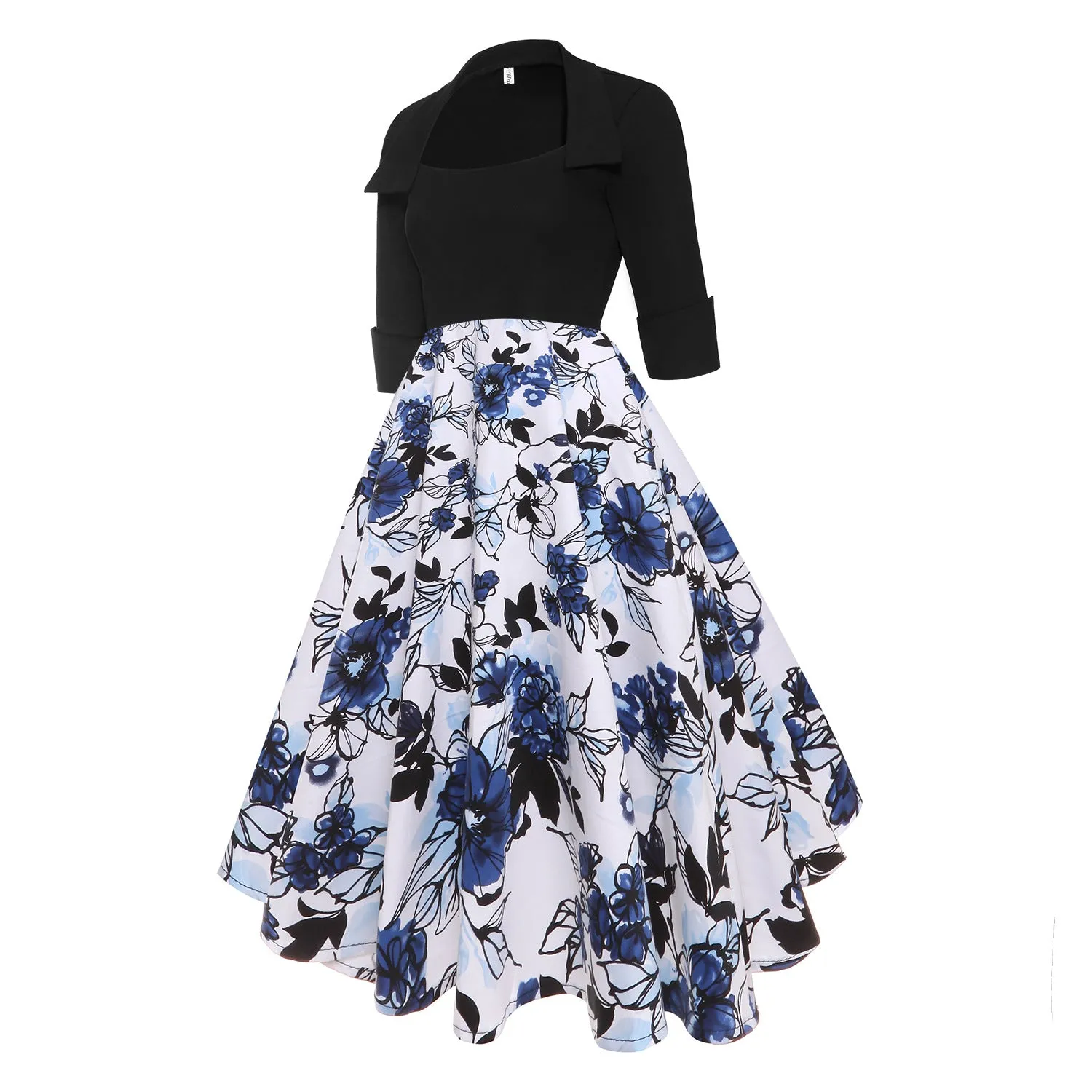 Vintage Printed Pendulum Mid-sleeved Puffy Retro Elegant Dress
