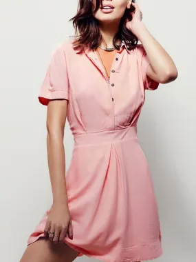 Wholesale Pink Classic Collar Short Sleeve Mini Dress