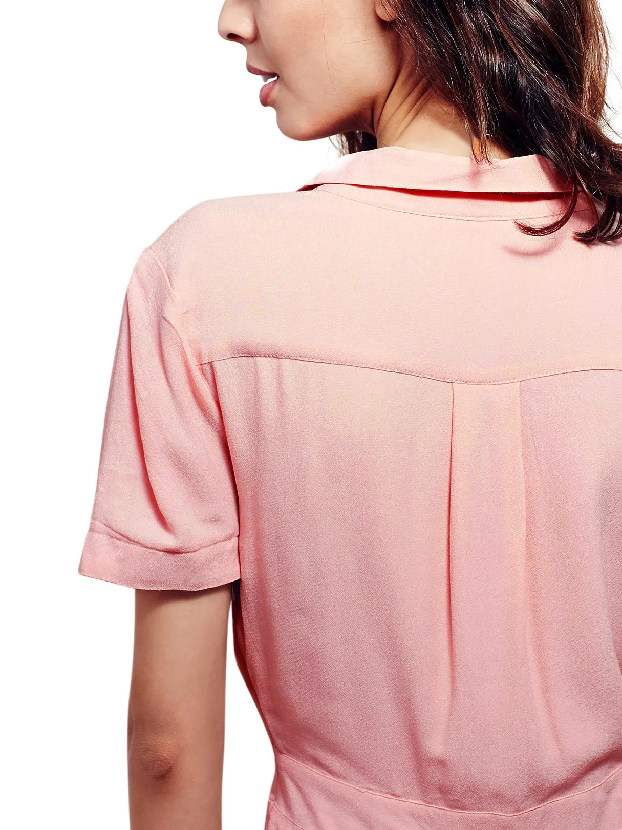 Wholesale Pink Classic Collar Short Sleeve Mini Dress