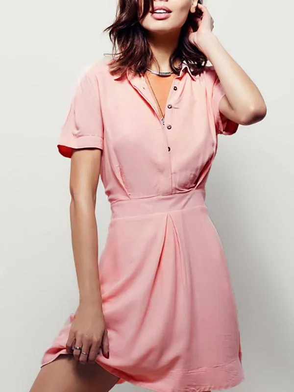 Wholesale Pink Classic Collar Short Sleeve Mini Dress