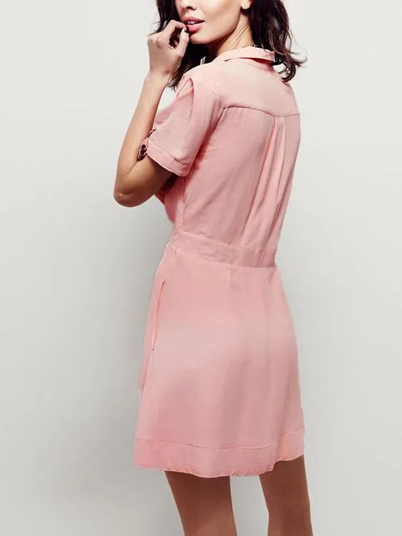 Wholesale Pink Classic Collar Short Sleeve Mini Dress