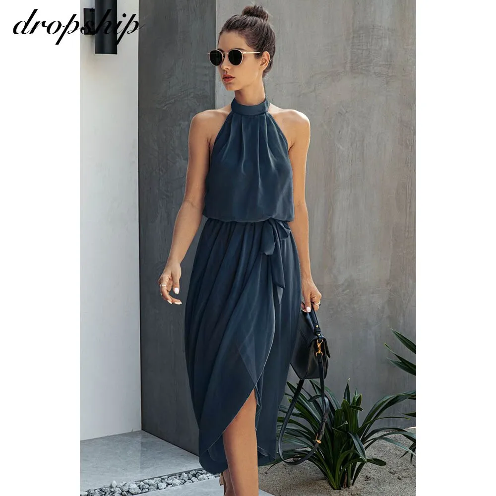 Women Midi Solid Dresses Elegant