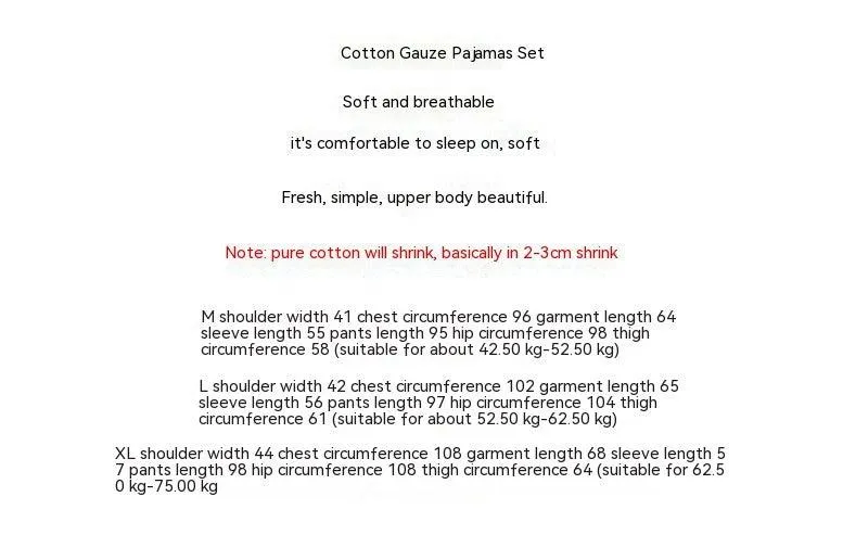 Women's Cotton Double-layer Gauze Love Lapel Pajamas Suit
