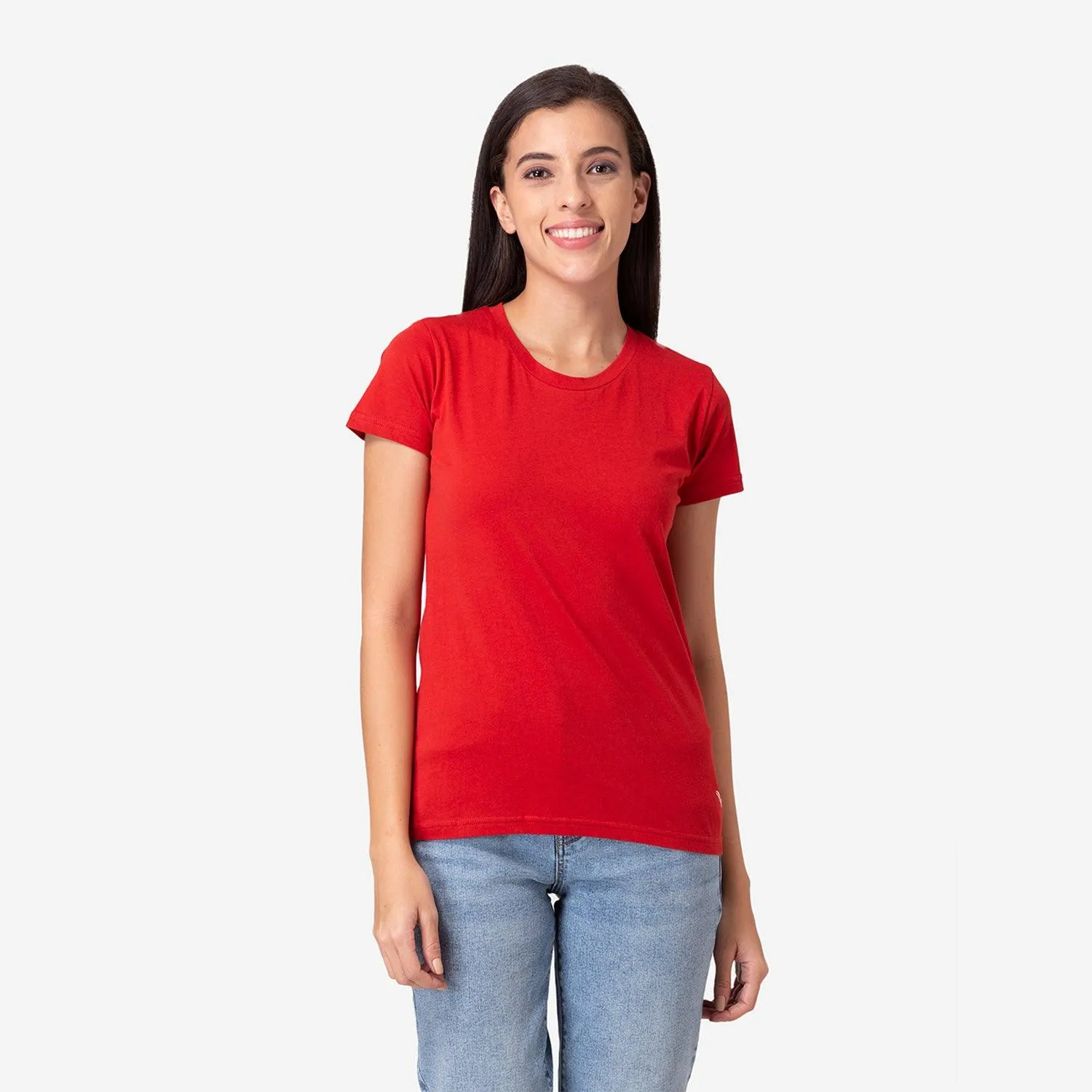 Women's Plain Half Sleeve Round-Neck T-Shirt For Summer - Red