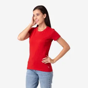 Women's Plain Half Sleeve Round-Neck T-Shirt For Summer - Red